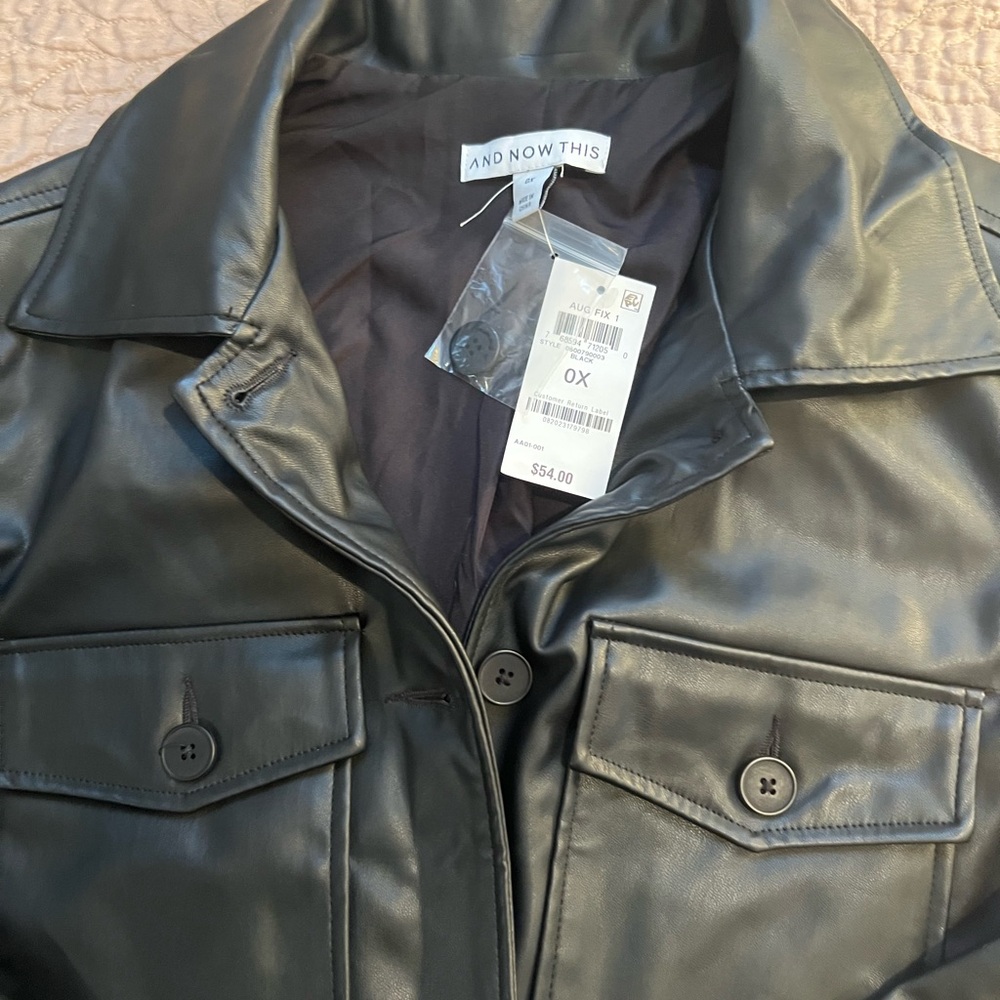 NWT- “And Now This” Black Faux Leather Jacket. Size OX - Picture 2 of 3